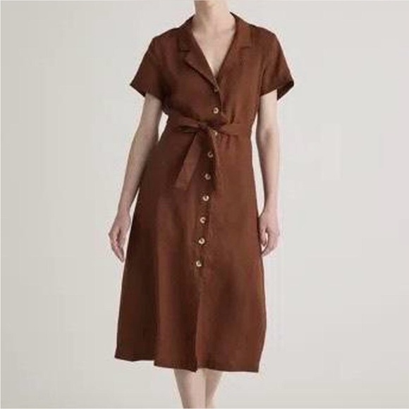 QUINCE 100% European Linen Button Front Dress Chocolate Brown Size XL - Picture 3 of 12